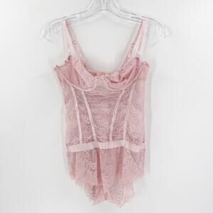Pink Lace Teddy Bodysuit Coquette Y2K Sheer Corset Lingerie One Piece